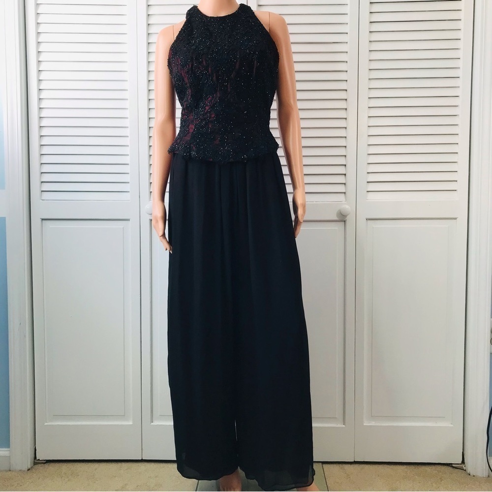 CARMEN MARC VALVO Dark Purple Beaded Top and Palooza Pants Set Size 6